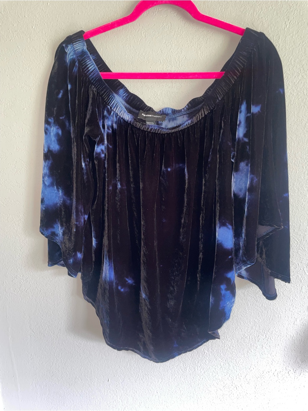 Fifteen Twenty Velvet Off-Shoulder Tunic In Black And Navy
